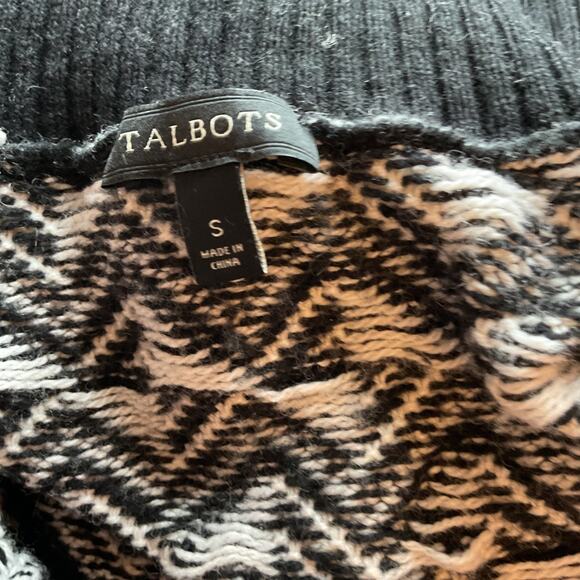 Talbots Black & White Split Neck Convertible Collar Wool Blend Sweater S - Picture 4 of 6